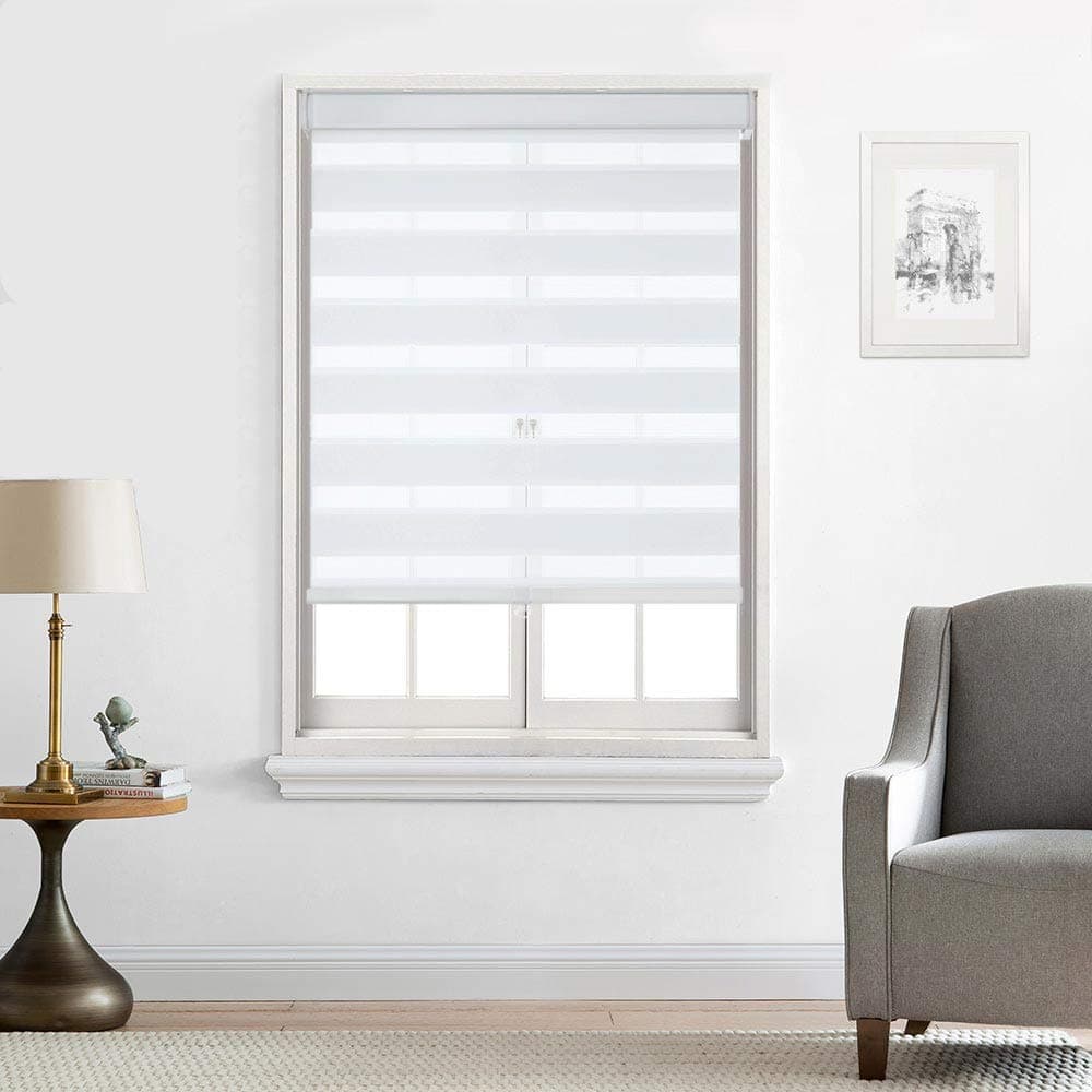 Everyday Celebration Roller Window Shades, Zebra Blinds for Windows Cordless Roller Blinds for Indoor Windows, Light Filtering Window Blinds, Wide & Thick Stripe Roller Shade, (White) 35" W X 72" H