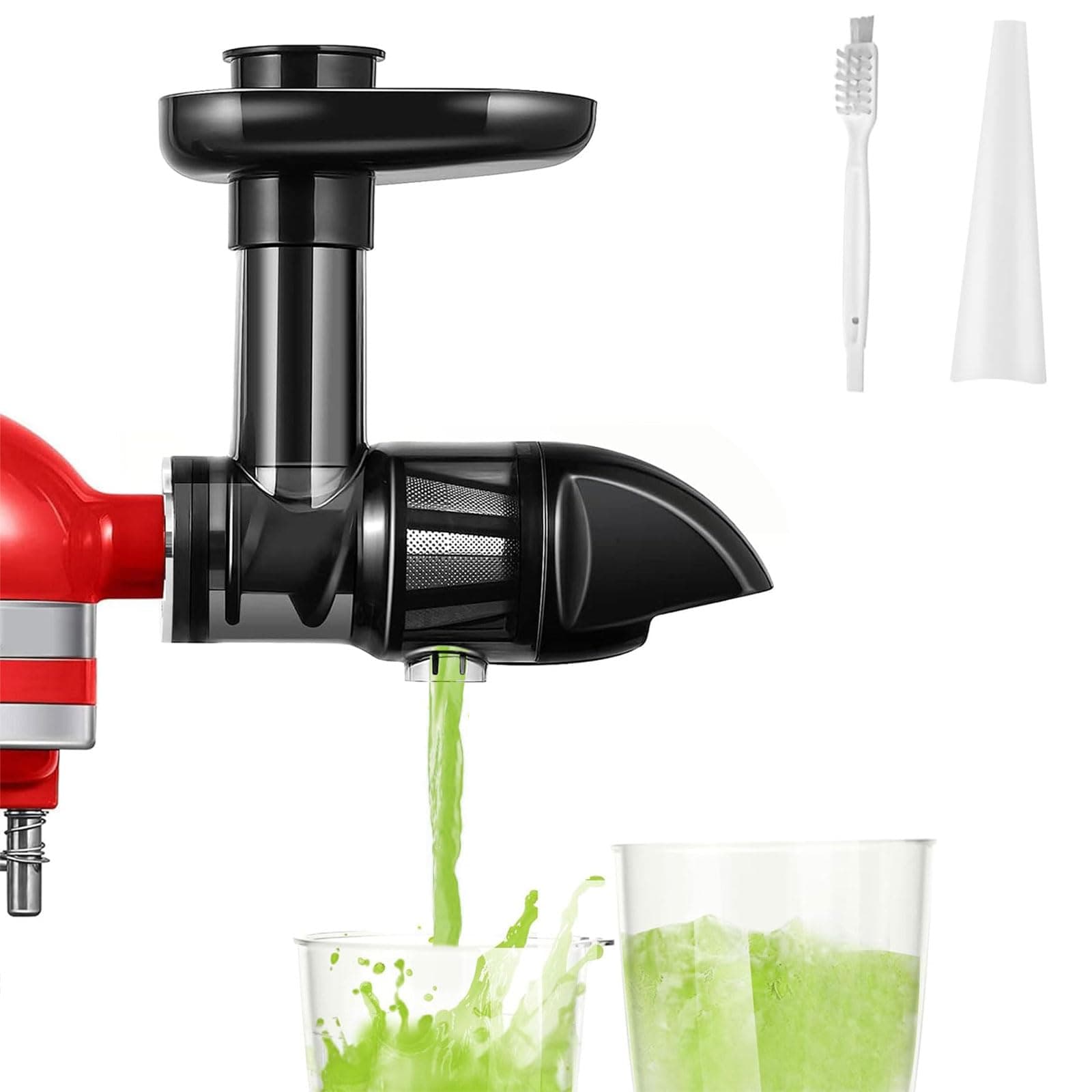 Masticating Juicer Attachment Compatible with KitchenAid All Models Stand Mixers, Juicer Attachments Compatible with All KitchenAid Stand Mixers for Vegetables and Fruits,Black (Included Cups,Brush)