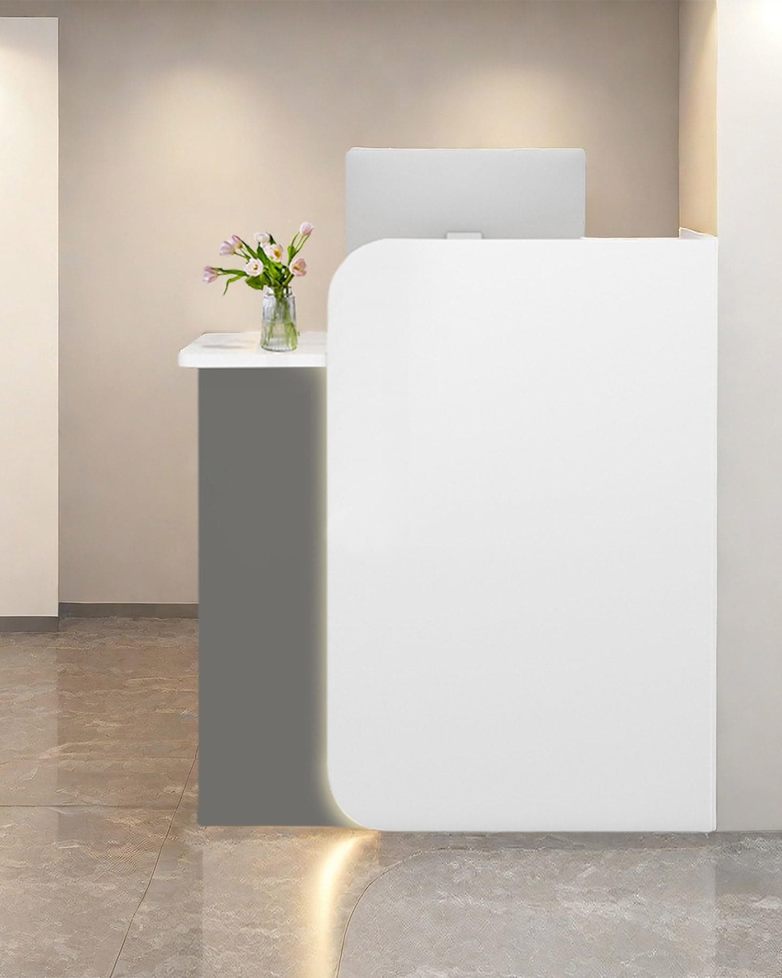 Reception Desk Office Checkout Counter, Modern Front Desk Reception Counter Desk with Lockable Drawer Simple Retail Counter for Retail, Lobby, Beauty Salon Clothing Store(Gray+White,47" Lx18 Wx39 H)