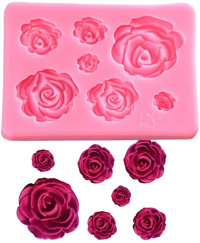 FIRST TRY 7 Rose Silicone Mold,Small Soap Clay Fimo Chocolate Sugarcraft Baking Tool Diy Cake Silicone Mold For Baby Shower Party Birthday Party Cake Decoration(Small Rose),8.3 x 6 x 1 Centimeters