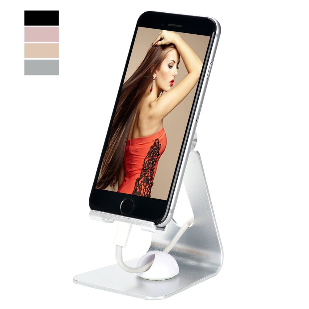 HCTEXL Adjustable Aluminum Stand Bracket with 2x Cable Clamps for 4-10 Inch Phone / Tablet / e-reader - Silver