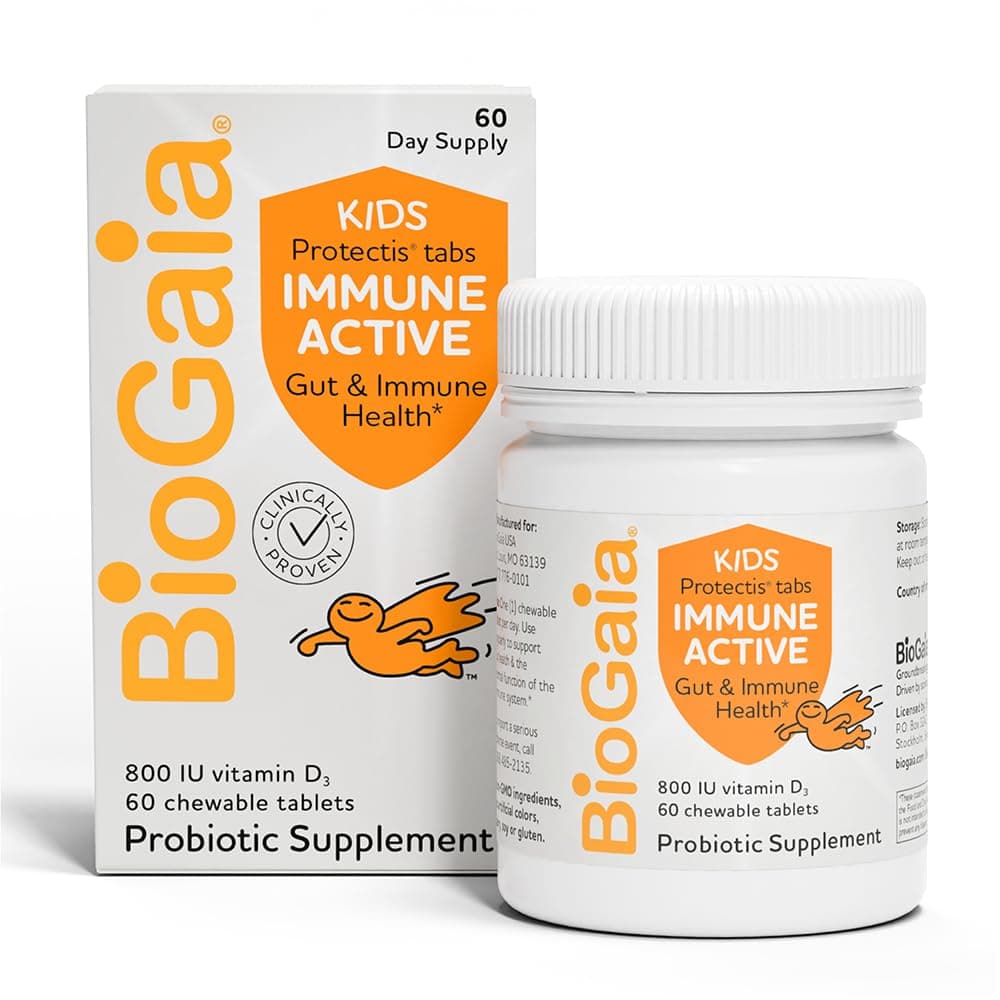 Immune Active Kids | Probiotic + Vitamin D | for Digestive & Immune Health | Ages 3+ | Allergen, Dairy, Soy & Gluten Free | Trusted By Pediatricians | 60 Day Supply | Orange Flavored Chewable