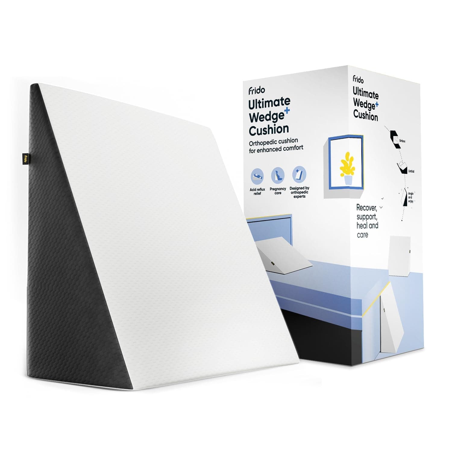 – Frido Wedge Plus Pillow for Back Support, Multipurpose Cushion for Sleeping & Acid Reflux, Dual Foam Layers, Leg Elevation, Pregnancy & GERD Relief, Pack of 1 (White & Grey)