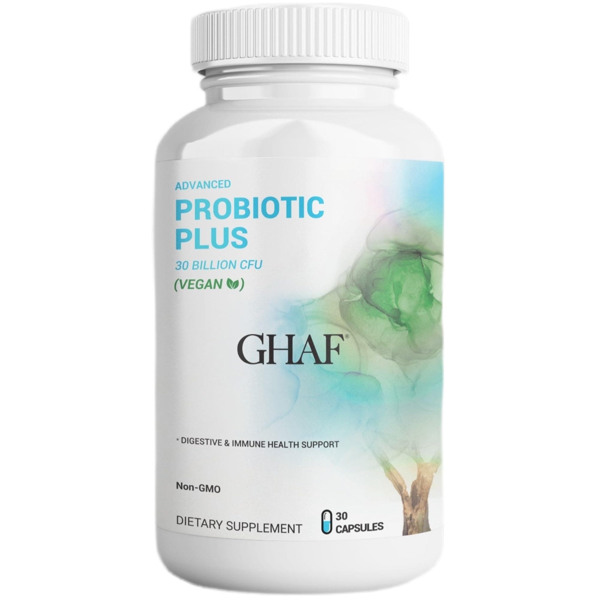 Advanced Probiotics Plus 30 Billion CFU, 10 Strains, 30 Billion CFU's, Targeted Release Probiotics for Digestive Health, Non-GMO, 30 V. Capsules, 30 Servings