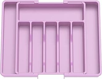 Lifewit Silverware Drawer Organizer, Expandable Utensil Tray for Kitchen, BPA Free Flatware and Cutlery Holder, Adjustable Plastic Storage for Spoons Forks Knives, 13-22 x 15", Purple