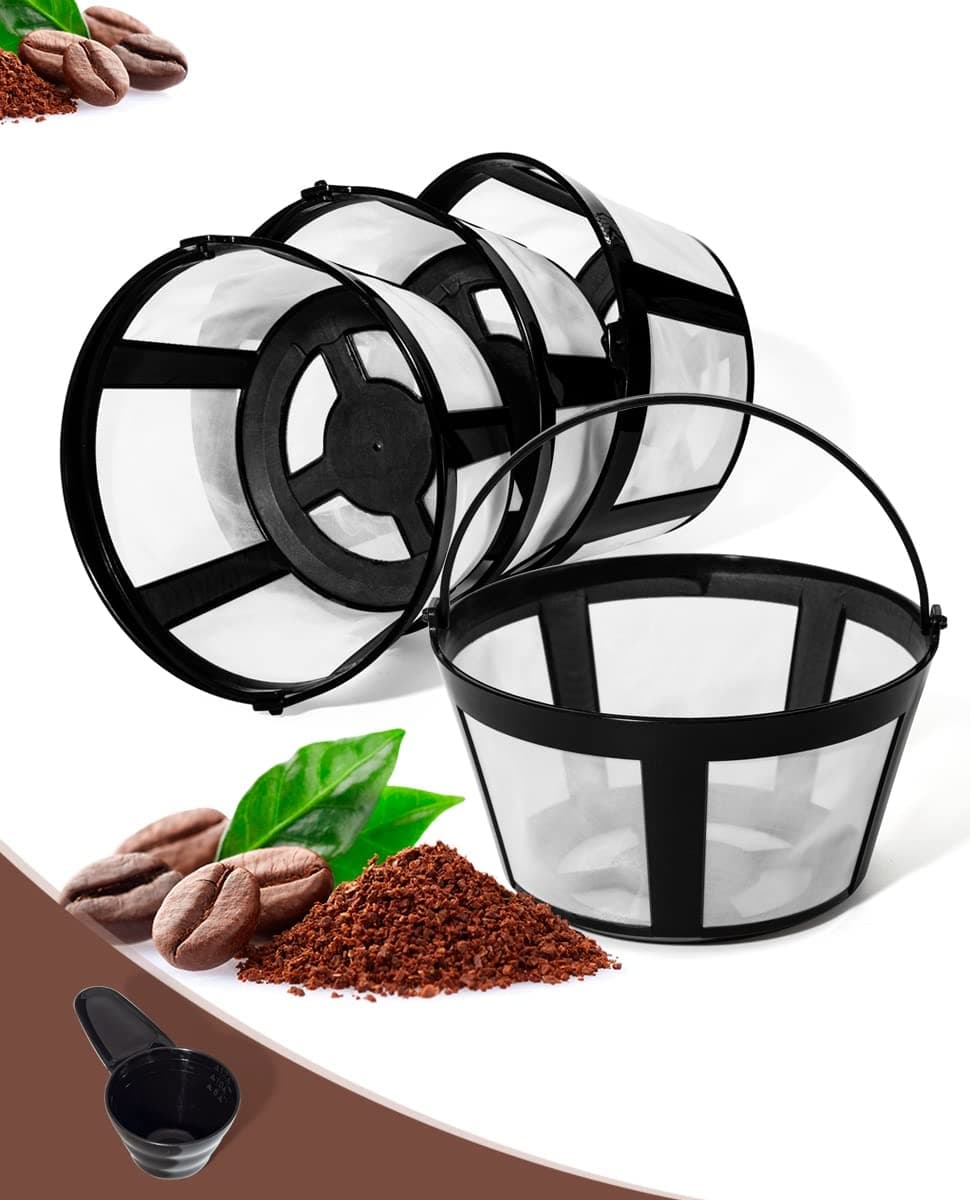 4 Packs Reusable Coffee Filters with Handle For 8-12 Cup Mr. Coffee, Black & Decker Coffee Maker