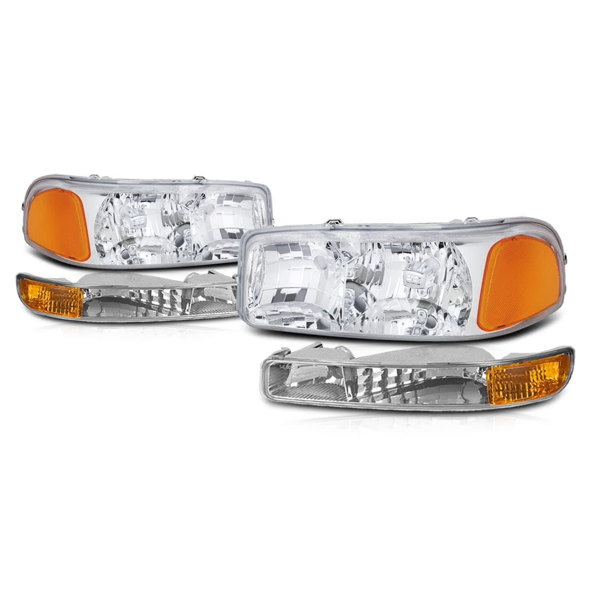 PM PERFORMOTOR Chrome Housing Amber Corner Headlights Compatible with 99-07 Sierra 1500 2500 3500&HD / 99-06 Yukon&XL / 2001 Sierra C3, PMHL-GSIE-9906-4P-OH-CA