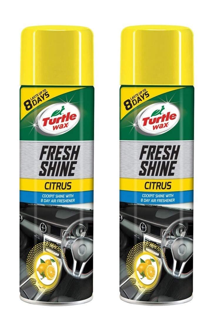 Turtle Wax Fresh Shine Interior Plastic & Dashboard Cleaner with Air Freshener Citrus Scent 500ml x2 - Removes Dirt, Dust & Residue from Car Interior Plastic for a Glossy Shine & Fruity Smell