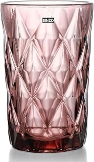 BINZO Color Water Glasses, Set of 6, 400 ml, Textured Purple Highball Colored Glassware, Drinking Tumbler Glass for Juice, Drinks, Home, Kitchen, Beverage, Gift (Purple, Long, 400 ml, Set of 6)