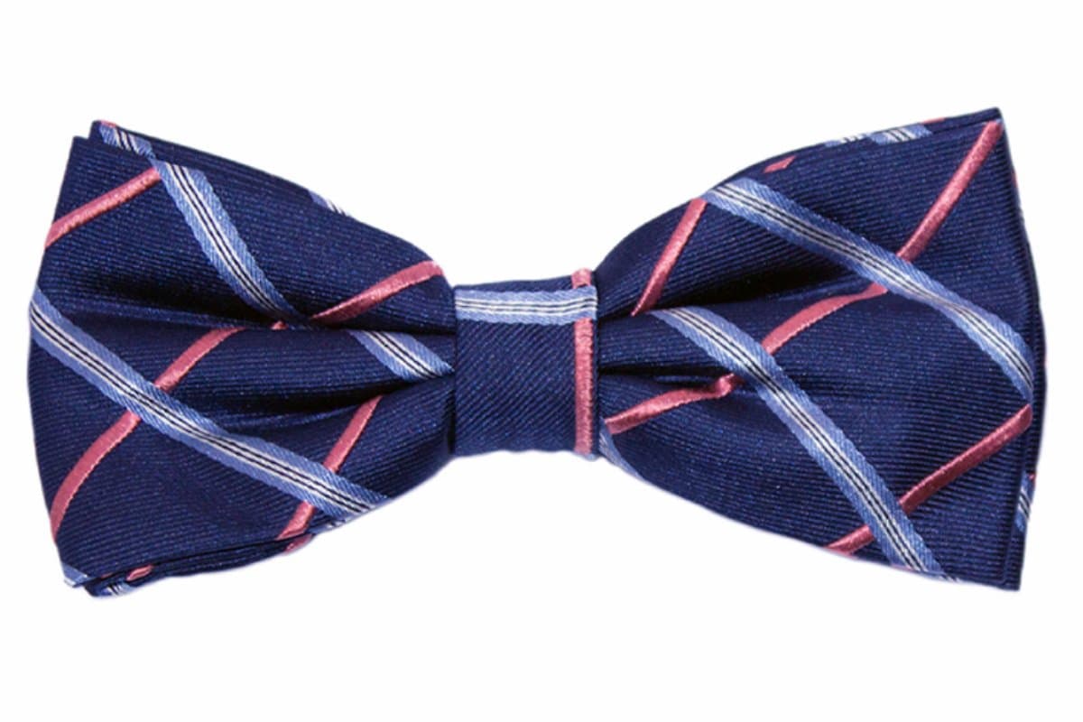 Navy Blue and Coral Bow Tie with Light Blue Check | The Baxley Bow Tie by TieThis