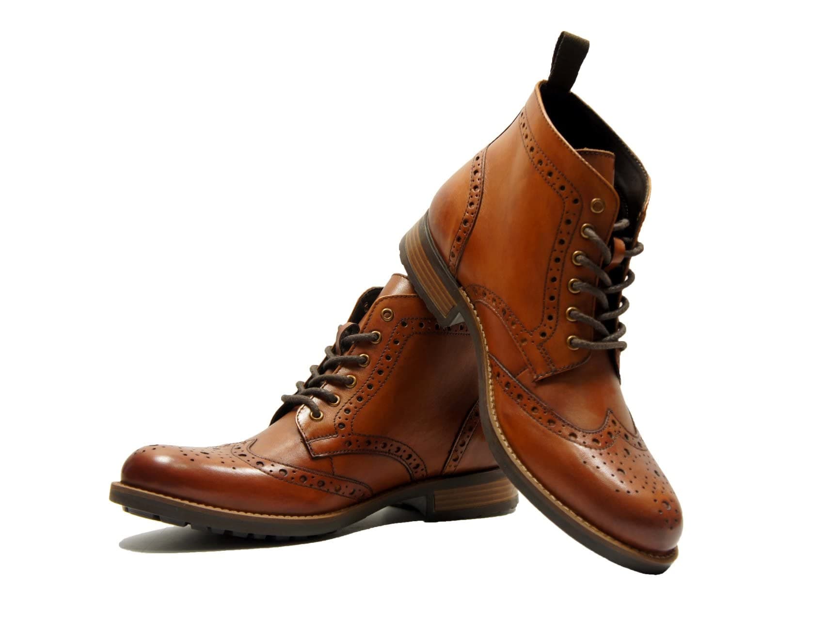 LEATHER BROGUE LACE-UP BOOT FOR MEN