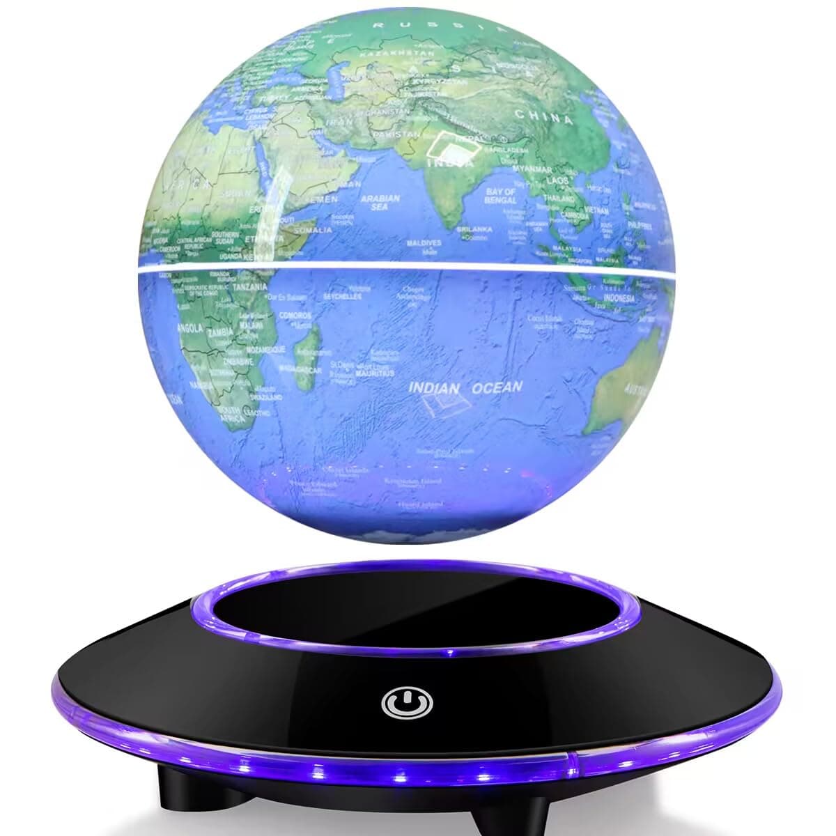 DIDWI Floating Globe - 6 Inch Magnetic Levitation Rotating World Map Lamp, Cool Gifts for Christmas, Birthday, Home Office Decoration (White Lights)