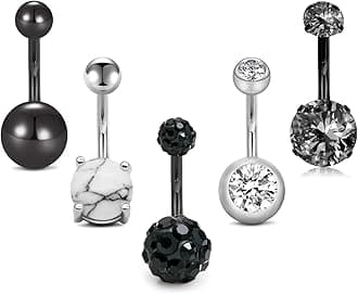 Belly Button Ring Surgical Steel Belly Rings for Women Hypoallergenic Belly Button Rings Clicker Belly Button Ring Belly Piercing Silver Rose Gold Pink Black Navel Rings for Women