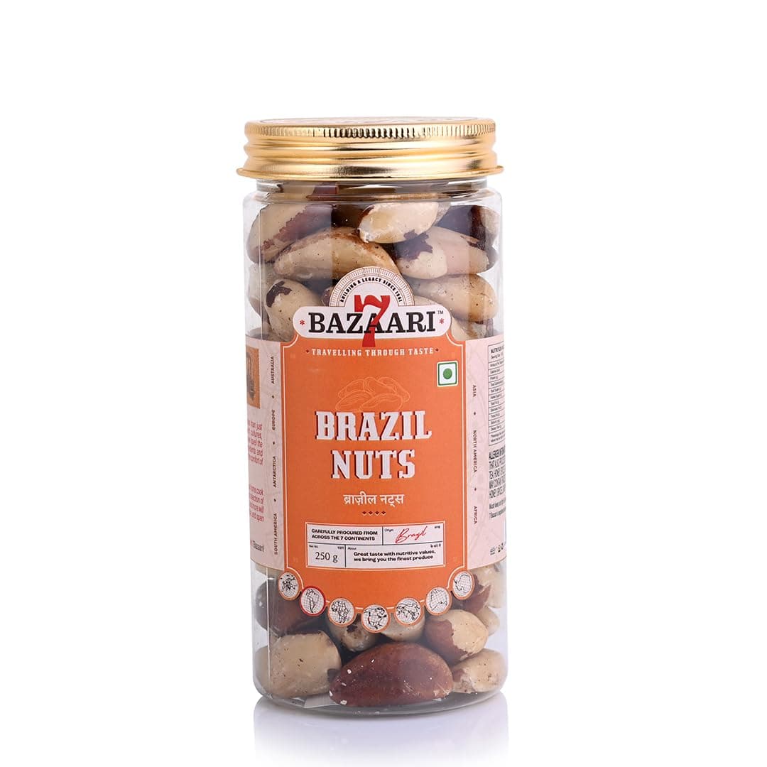 7 BAZAARI Premium Brazil Nuts 250 Gram|Natural Source of Selenium & Protein, Healthy Crunchy Jumbo Quality Nuts - Antioxidant Rich Dry Fruits, Nutritious Snack for Energy, Keto Friendly (Pack of 1)