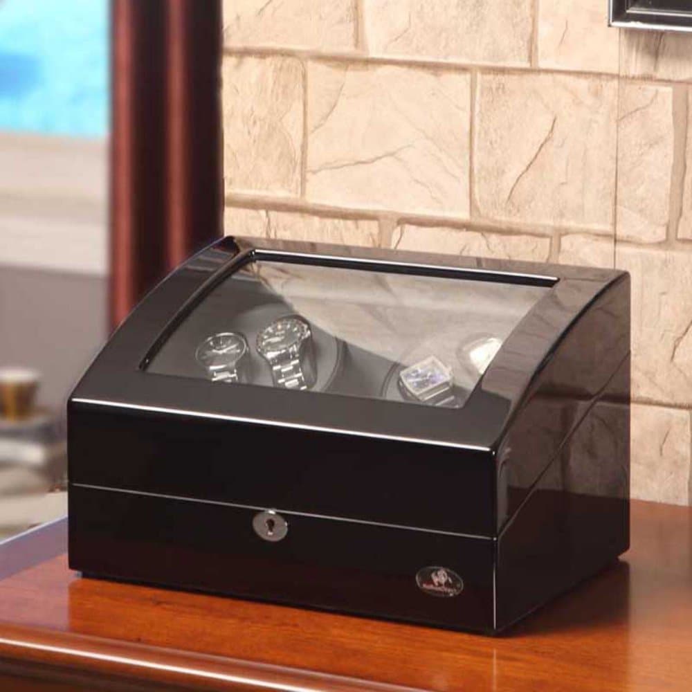 Nathan Direct Landers 10-Watch Lockable Watch Winder with 4 Automatic Winders, 6 Regular Watch Cushions, and 4 Program Settings, High Gloss Black