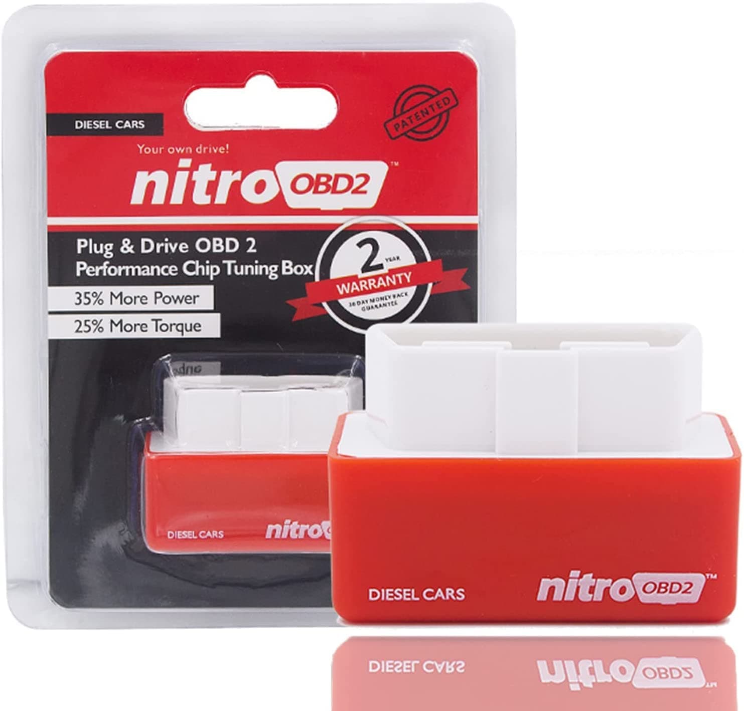 Multibao Eco Nitro OBD2 Plug & Drive Performance for Diesel Chip Tuning Box ECU More Power & Torque Engine for Diesel Cars (Red)