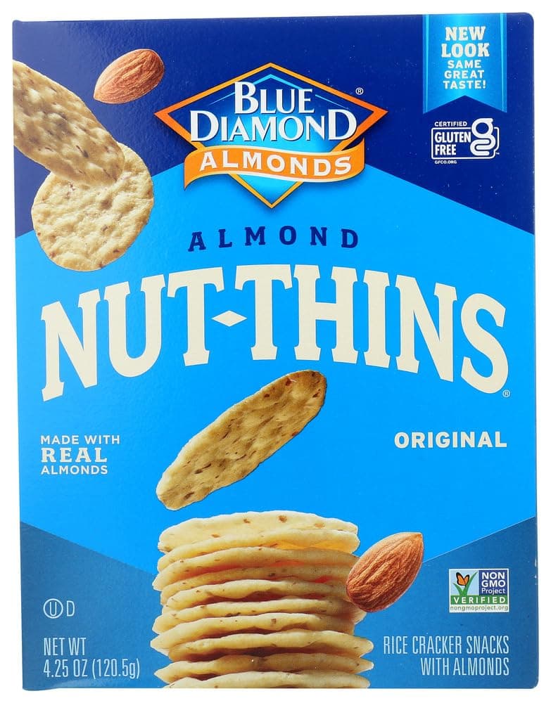 Blue Diamond Nut-Thins Cracker Snacks, Almond, 4.25-Ounce Boxes (Pack of 2)