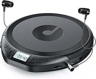Gueray CD Player Portable CD Dsicman: with Earphones for Car with Anti-Skip Shockproof with LCD Display Support PROG Memory Repeat Function (Black)