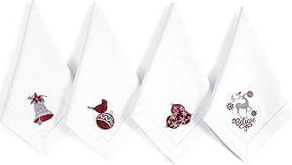Homidate Cloth Dinner Napkins Set of 12 – 18x18 100% Cotton Silver with Red Embroidery – Machine Washable Reusable Napkins for Weddings, Parties, Dining & Holiday Events