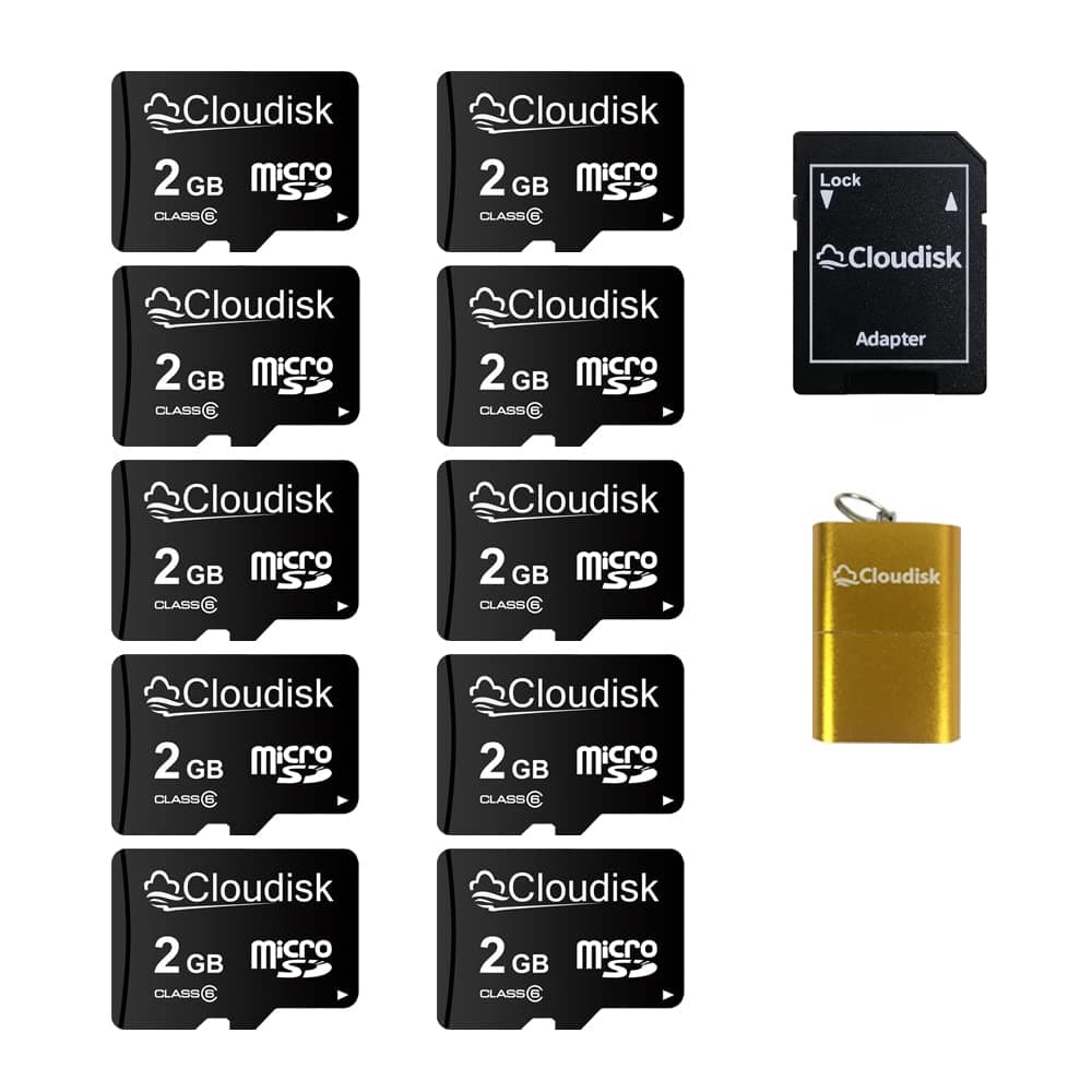 Pack of 10 Micro SD Card 2GB Flash Memory Card C6 with SD Adapter, Card Reader