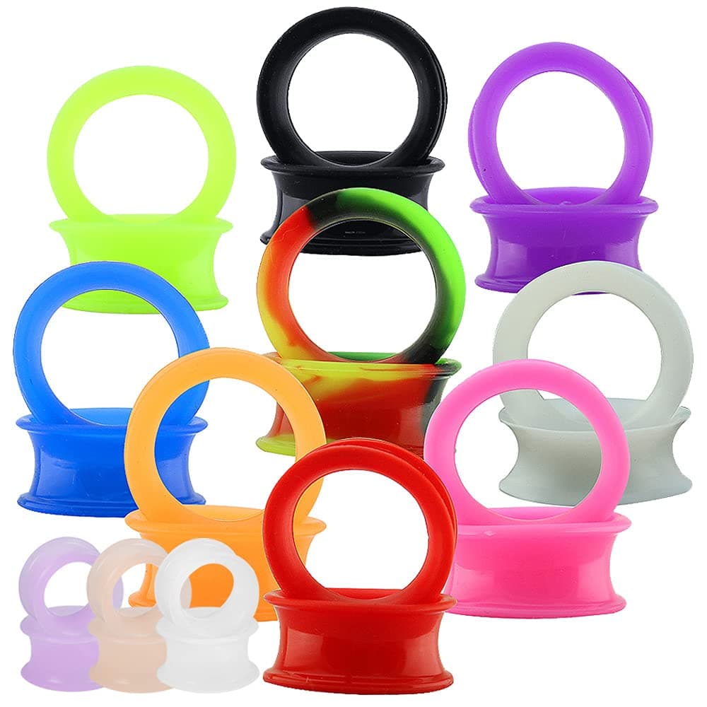 9 Pair Silicone Flexible Thin Ear Plugs Tunnels Double Flared Expander Ear Gauges Piercing