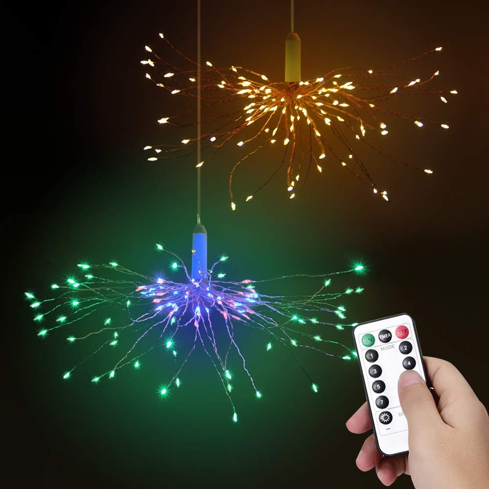 Bawoo Led Firework Fairy Lights, 2 Packs 120 LED String Hanging Lights Copper Wire Twinkle Light with Remote Control for Indoor Outdoor Christmas Party Birthday Decoration
