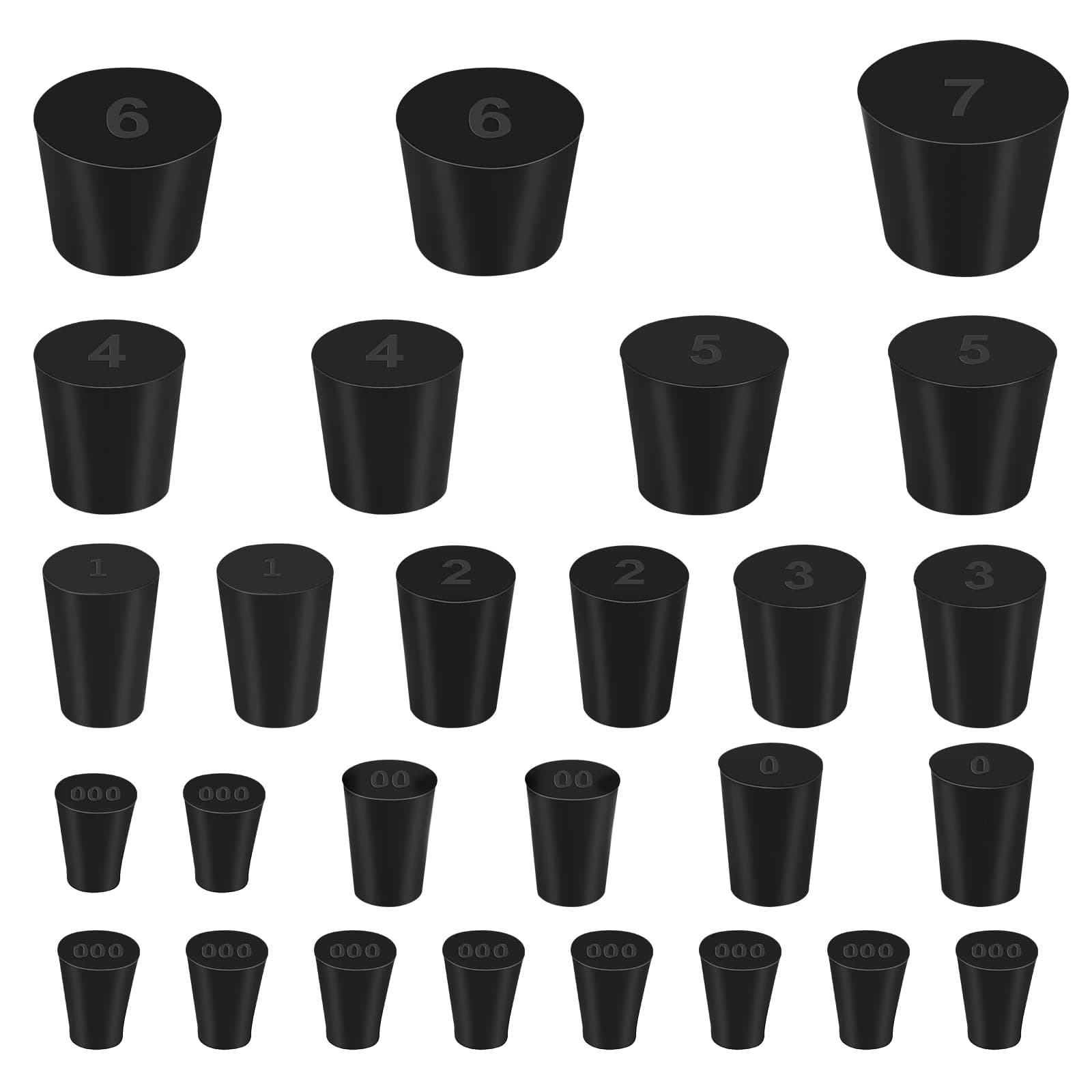 Enjoyist 27 Pack (10 Assorted Sizes) 000# - 7# Tapered Lab Bungs Solid Rubber Stoppers