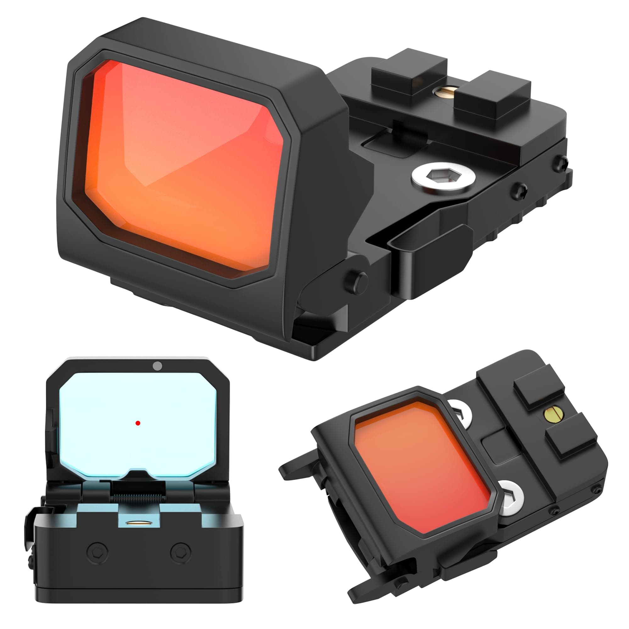 Flip Up Red Dot Reflex Sight Mini Folding 3 MOA Red Dot Flip Gun Sight Scope for RMR Picatinny Rail Glock MOS Pistol Handgun Rifle with Heightened Base
