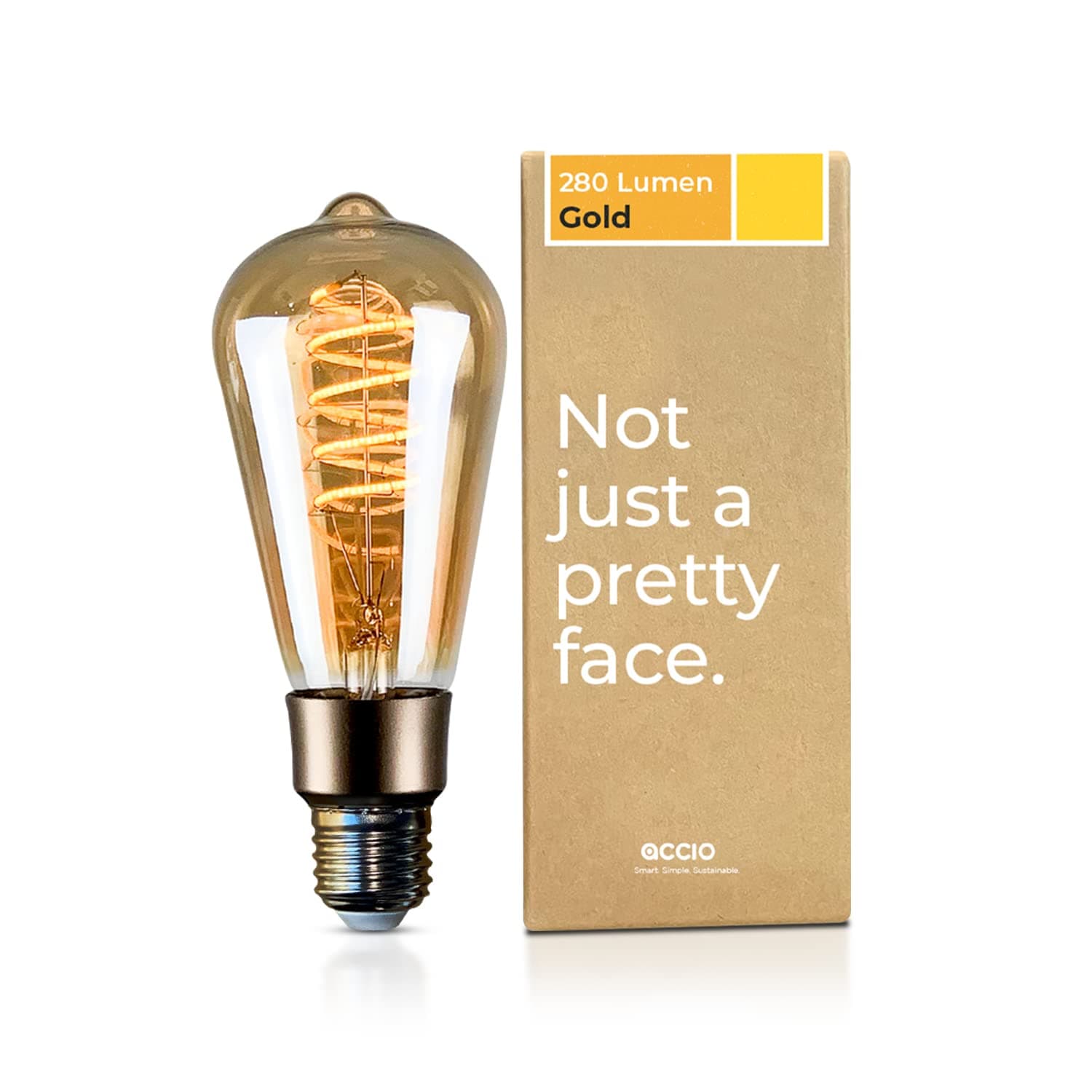 Accio WiFi Smart Bulb 4W E27, Works with Alexa and Google Home, No Hub Required, Warm LED Lighting Edison Spiral Filament ST64, App Control Filament (Gold)