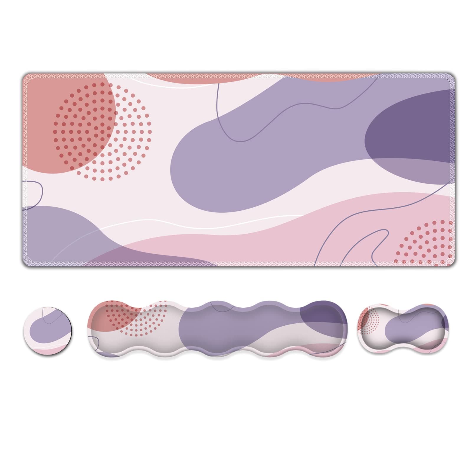 ARTSO Extended Gaming Mouse Pad, Keyboard Wrist Rest Pad, Wrist Support Mousepad Set, Large Stable Rubber Base Stitched Edges, Multifunctional Desk Pad (35 x15.5 in) for Work, Game, Purple Morandi