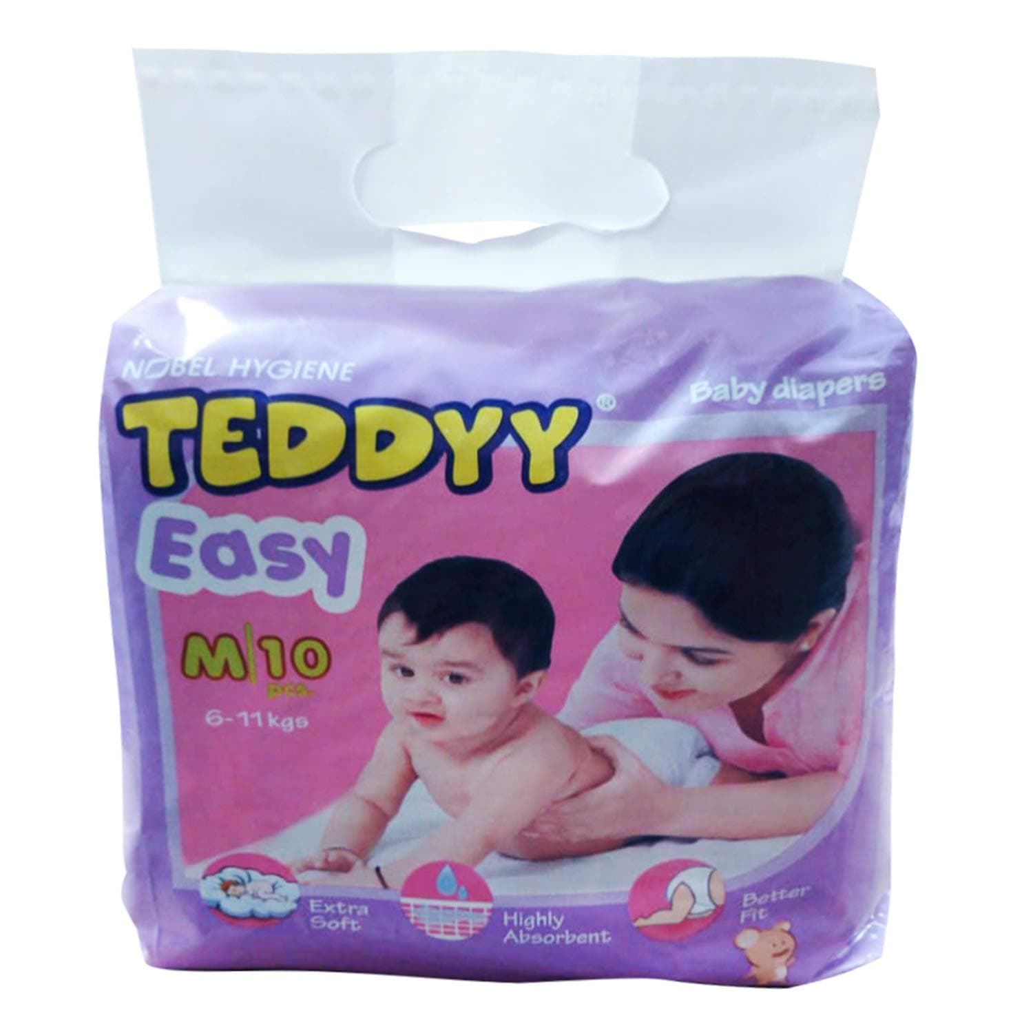 TeddyyBaby Diapers Easy, Medium, 10-Piece