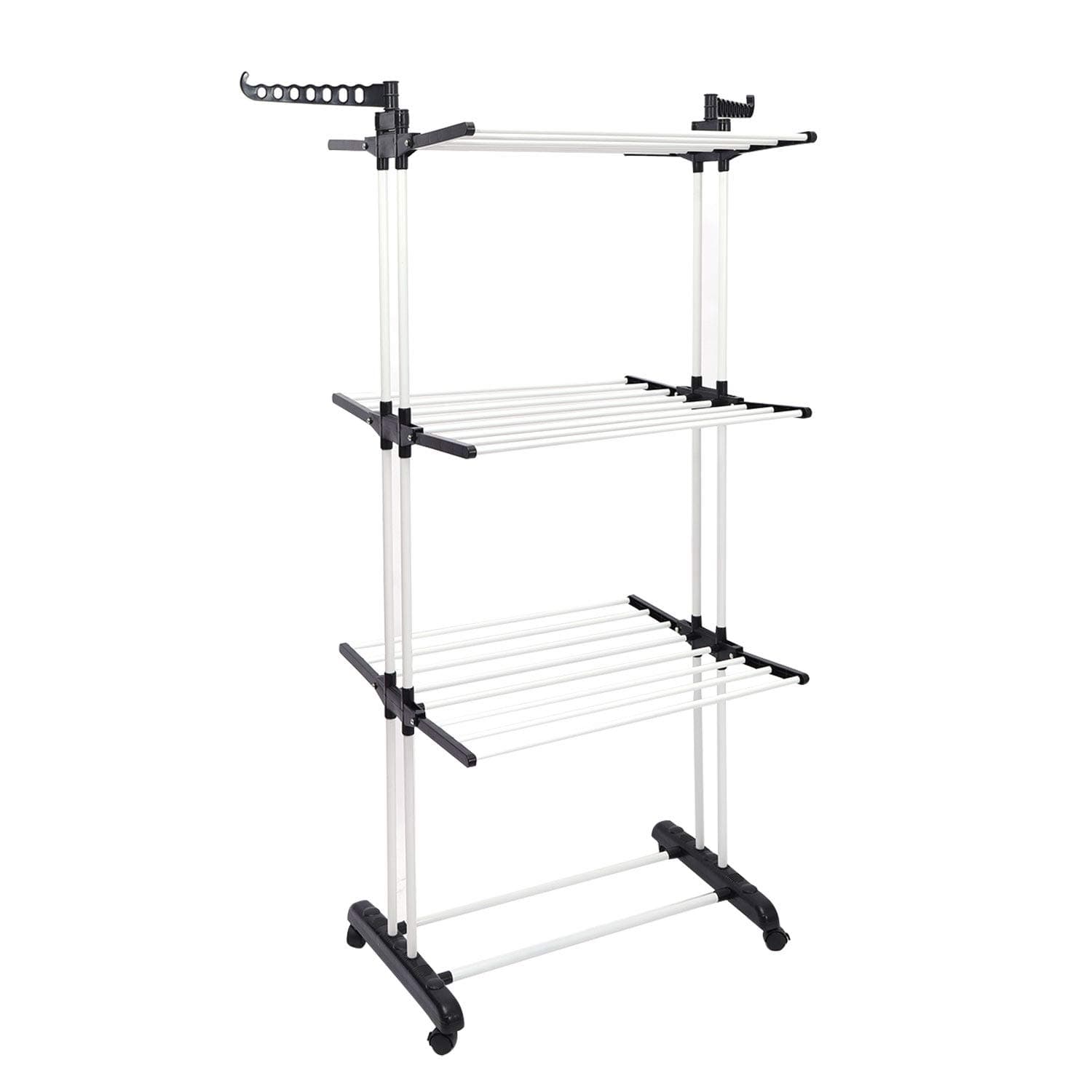 QOZY 3 Tier Clothes Drying Rack,Collapsible Foldable Laundry Dryer Hanger,Heavy Duty Portable Shelf Stand Airer,Rustproof Rolling Rail Horse for Indoor Outdoor Shirts Towels Shoes Storage