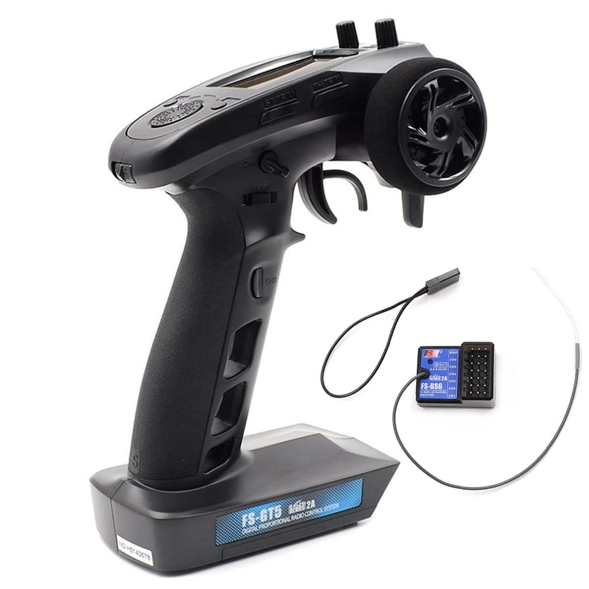 DTXMX FS-GT5 6 Channels RC Transmitter with FS-BS6 Gyro Receiver Fly 2.4G Sky Radio Controller 20 Models Storage for RC Buggy Crawler Car Boats Tank