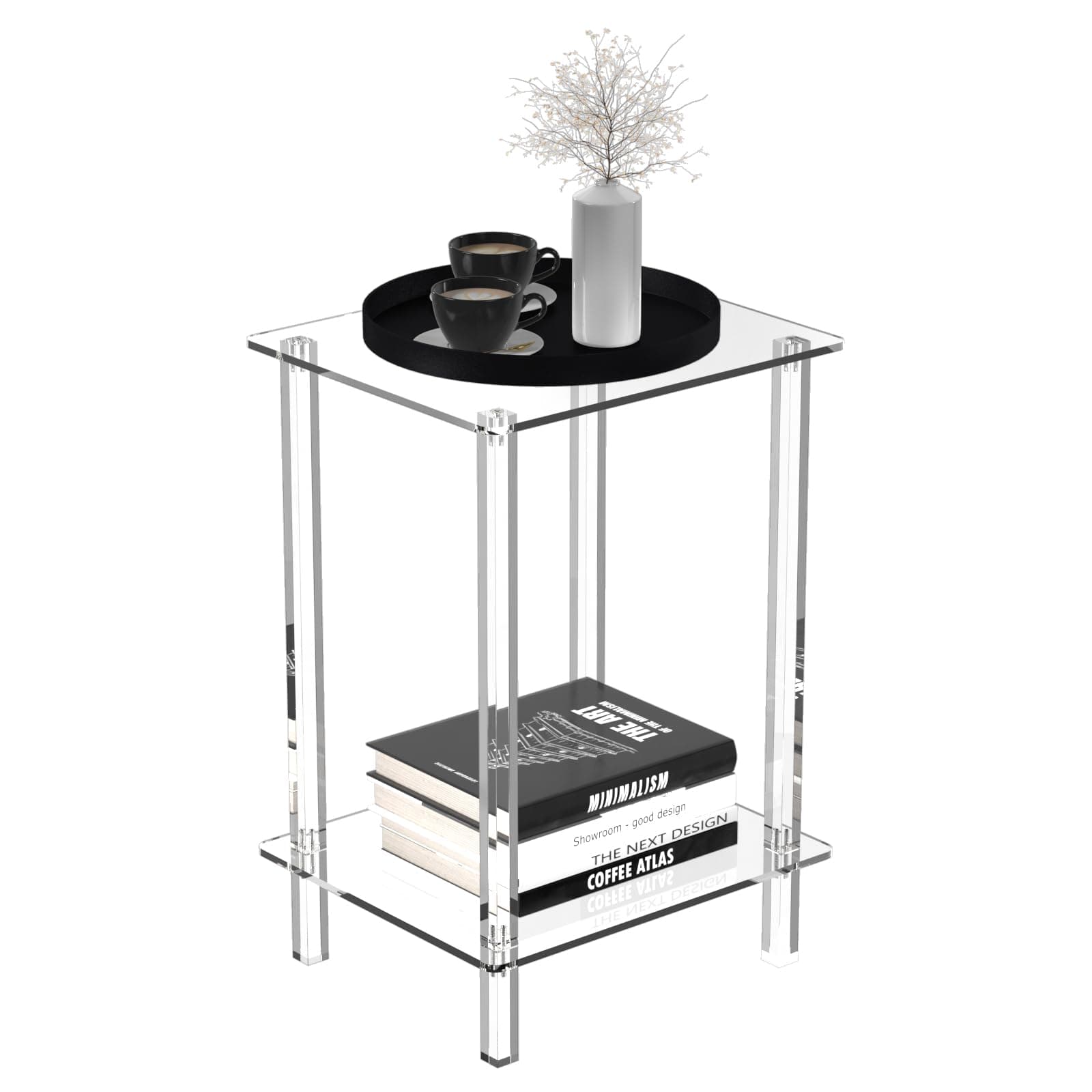- Eglaf Acrylic Small Side Table with Square Leg - 13.4'' L x 11.5'' W x 19.6'' H - Small Nightstand Bedside Table 2-Tier Clear End Table for Living Room, Bedroom