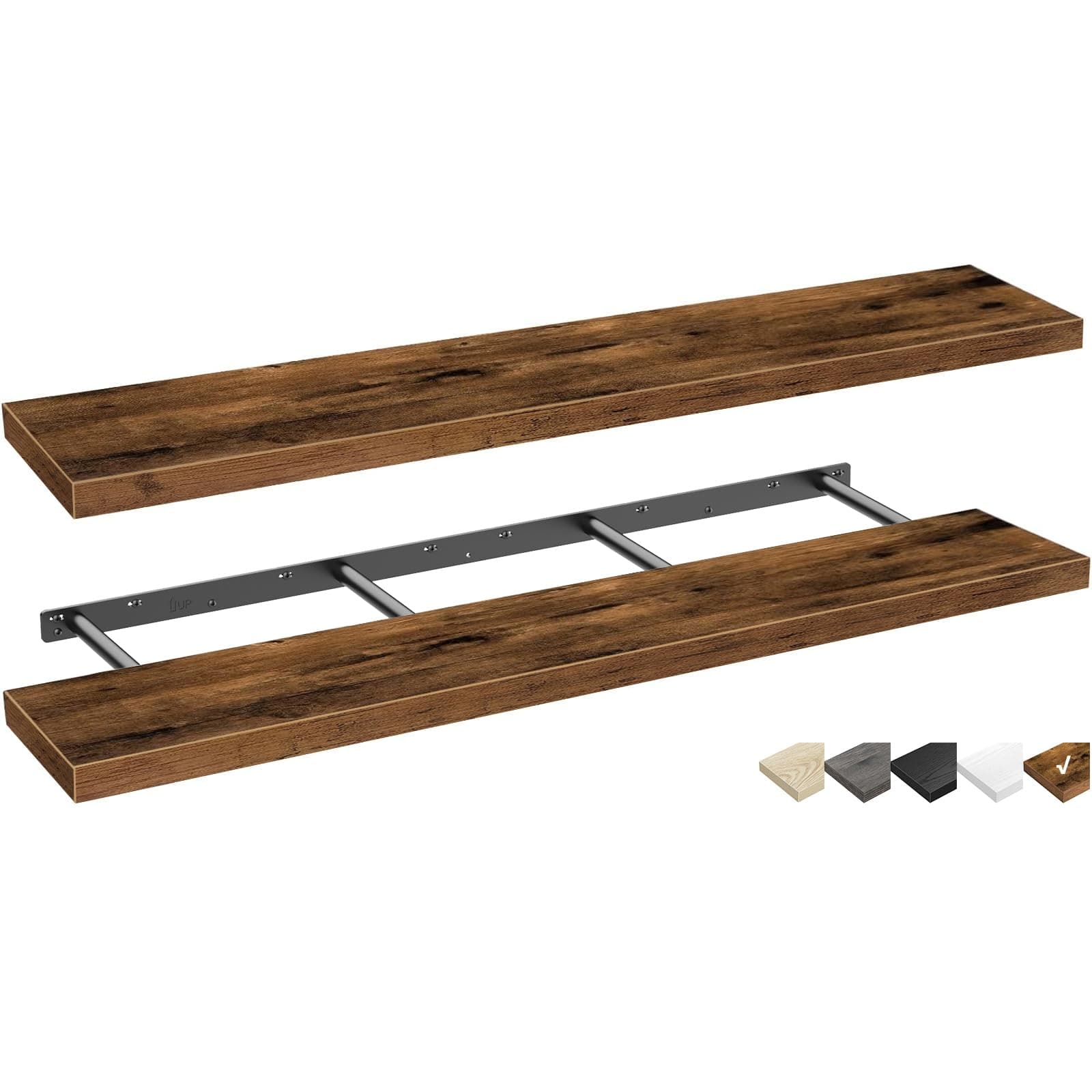 QEEIG Floating Shelves for Wall 55.1" Extra Long - Wall Shelf Bathroom Kitchen Living Room Bedroom Farmhouse Home Decor Display Bookshelf Large 55.1 x 9.3 inch Set of 2, Rustic Brown (008-140BN)