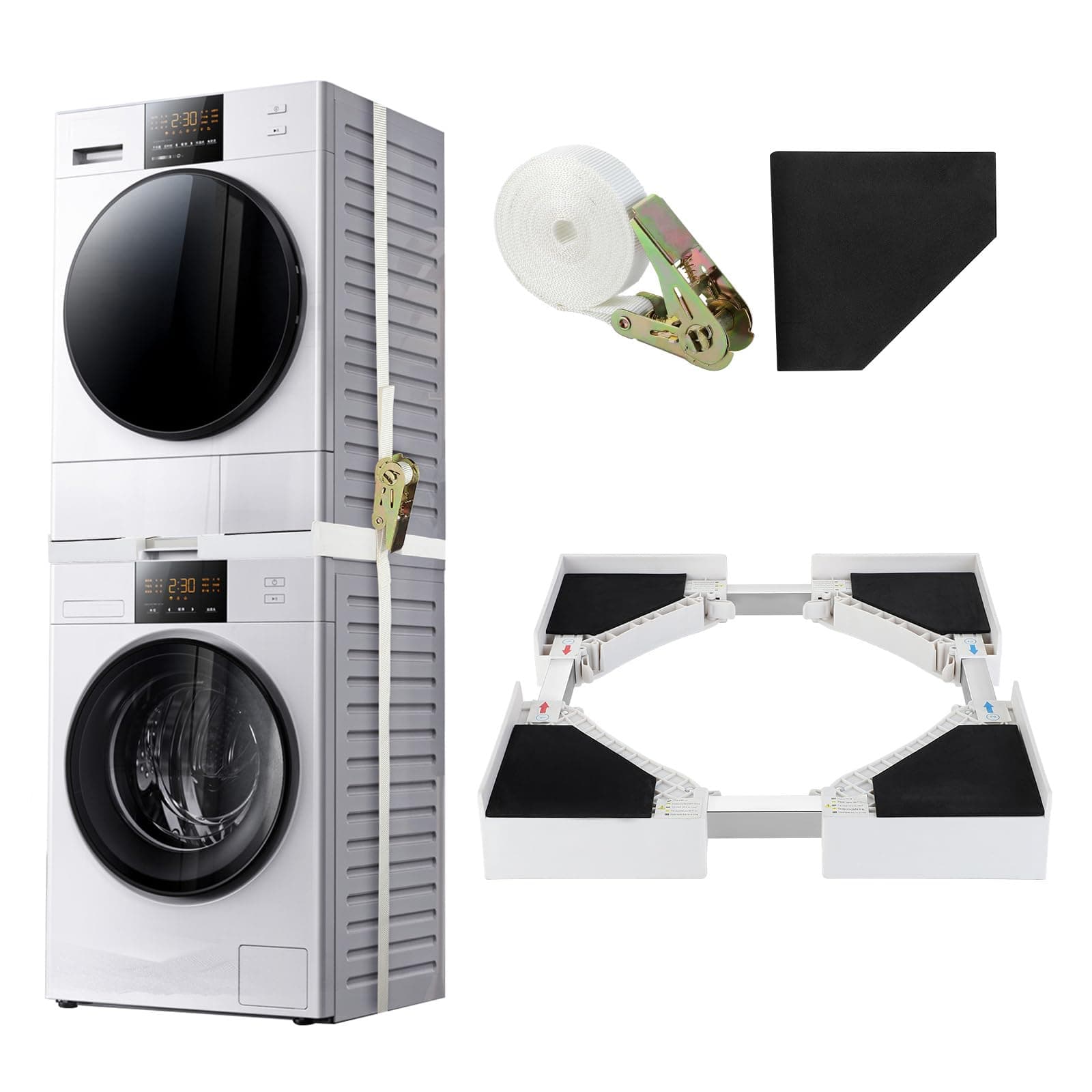 – Stacking Kit for Washer and Dryer, 70cm Universal Stacking Kit for Washing Machine and Dryer, Adjustable 50-70cm Stacking Kit with Ratchet Strap