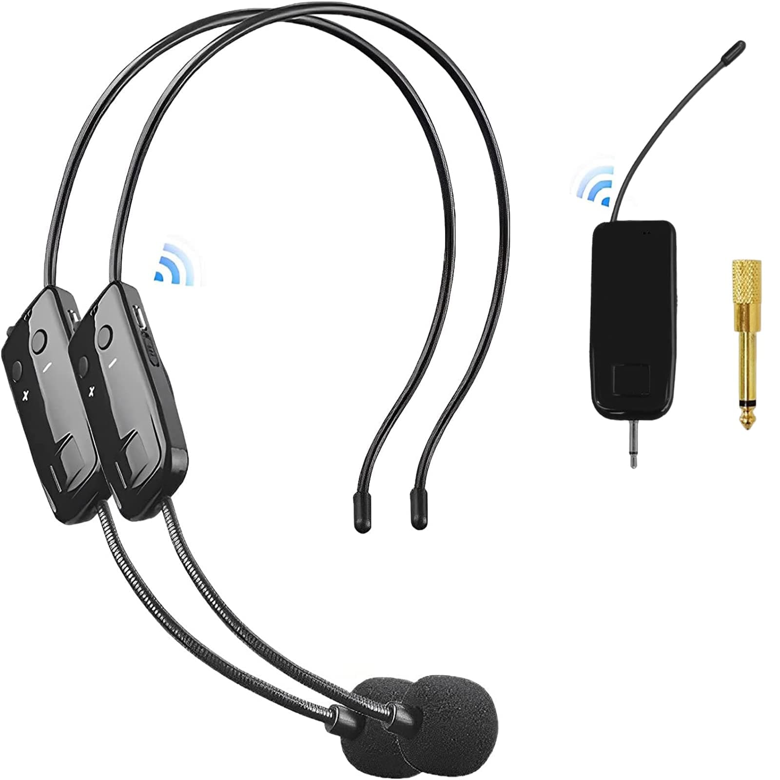2.4G Wireless Microphone System for Two People, 165 ft Long Range, Stable Transmission, Portable Headset Microphone for Voice Amplifier, PA System, Teacher, Fitness Instructor, Outdoor
