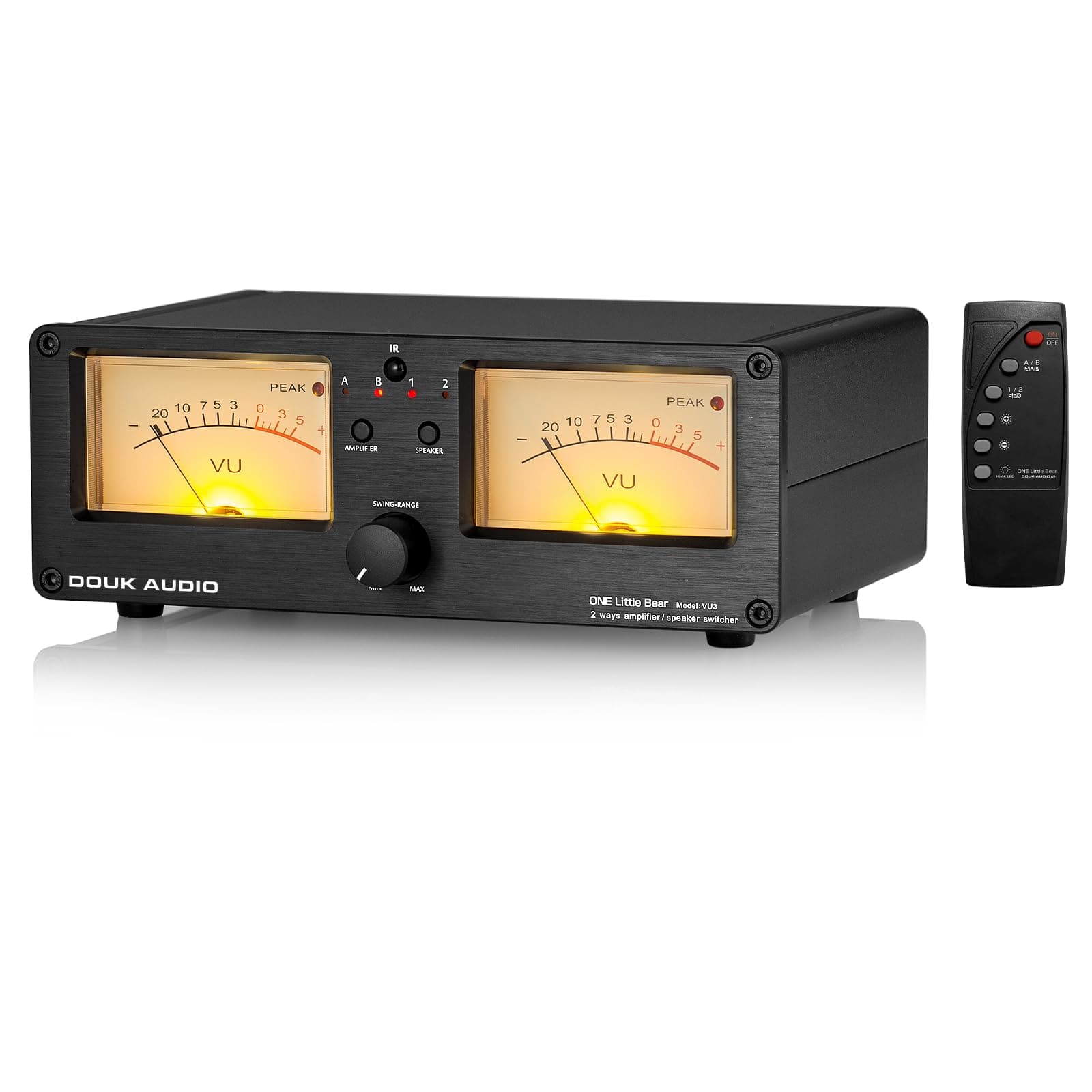Douk Audio VU3 Dual Analog VU Meter, 2-Way Amplifier/Speaker Switch, Audio Switcher Box with DB Panel Display