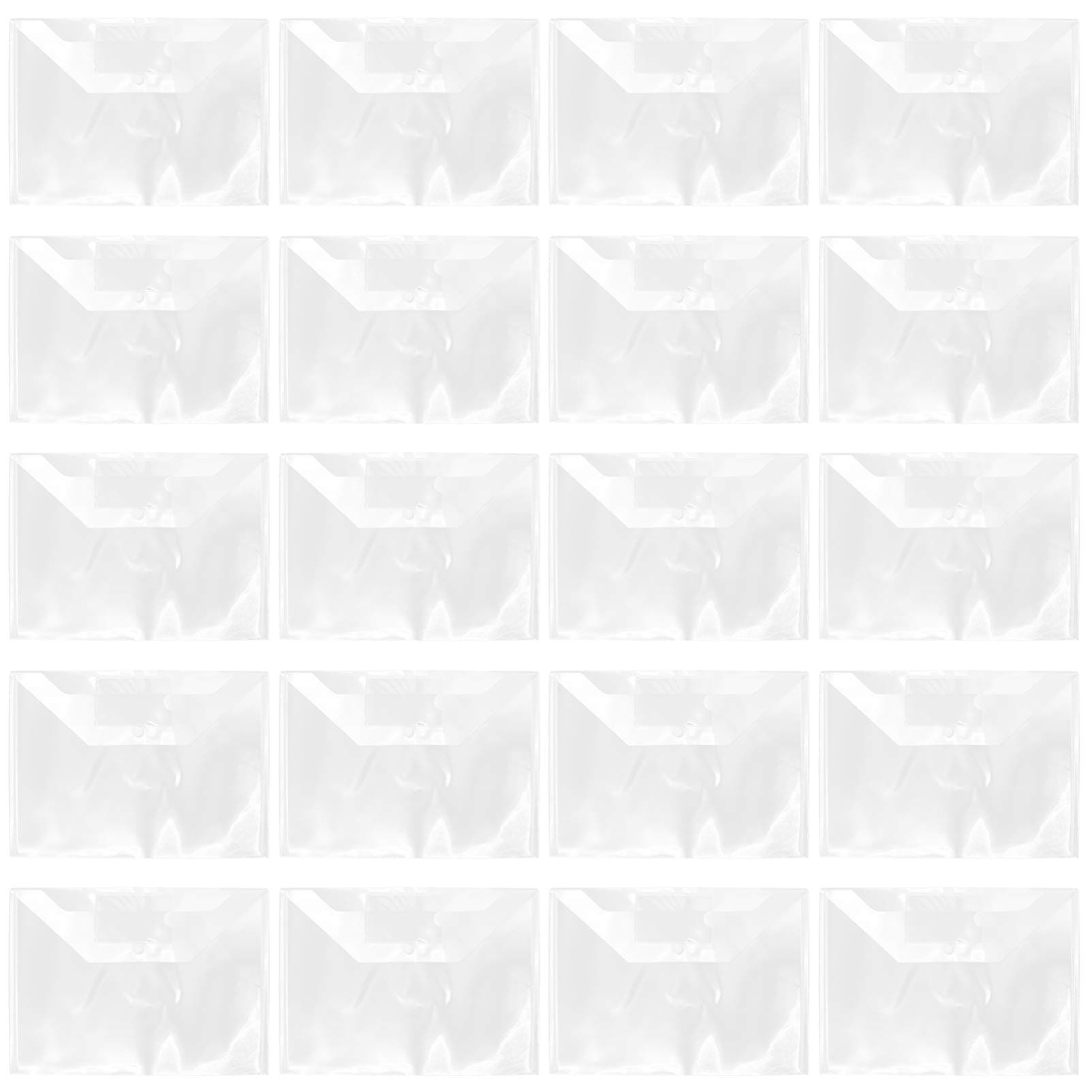 NUOBESTY Clear Document Folder Transparent Filing Envelopes Waterproof Plastic Envelopes File Holder Filing Document Poly Envelope with Snap Button Closure for A4 Letter Paper Size 20pcs