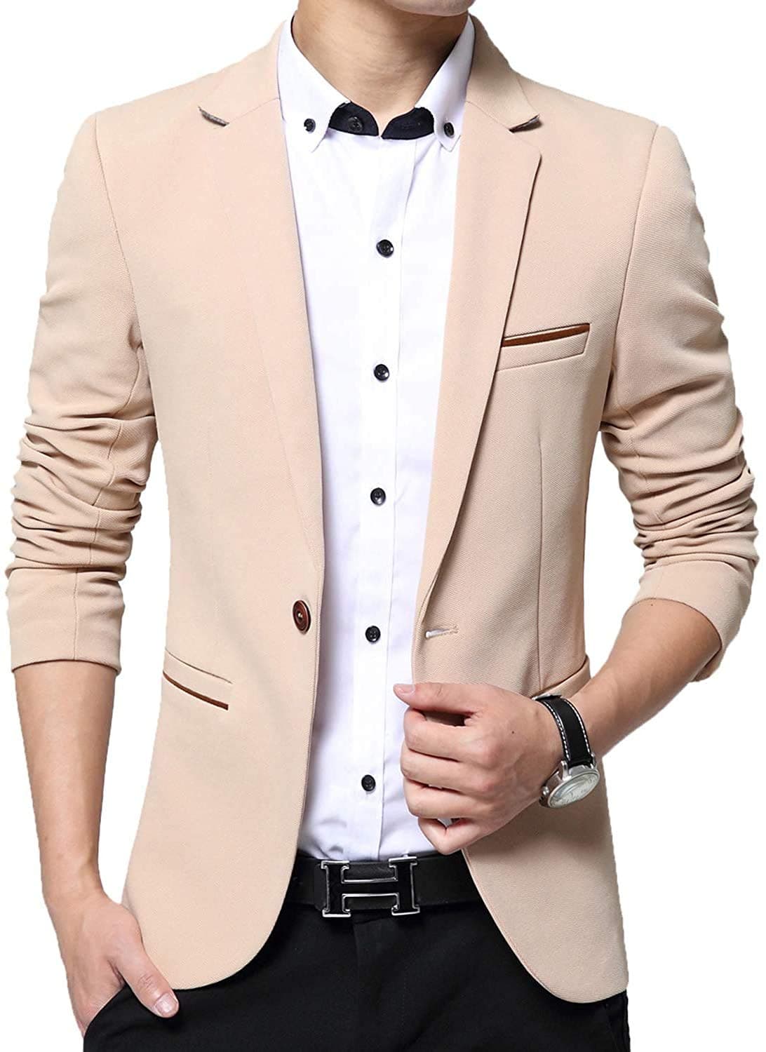 Mens Slim Fit Single One Button Blazer Jackets (Khaki,US X-Small/Label X-Large)
