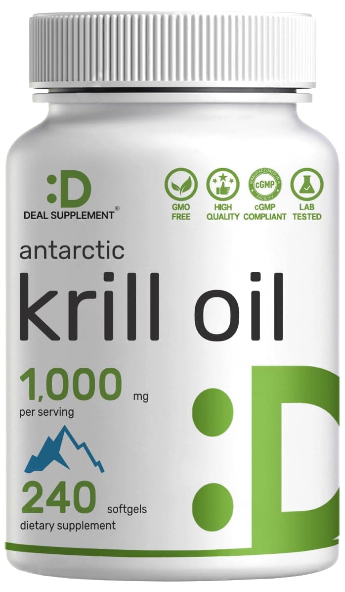 Antarctic Krill Oil, 1,000mg Per Serving, 240 Softgels – Mercury Free, No Fishy Taste – Rich in Omega-3s, EPA, DHA, Astaxanthin, & Phospholipids – Non-GMO, No Gluten