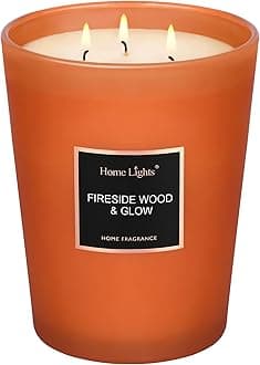 HomeLights Scented Candles, Candles for Home Scented, Large Jar Aromatherapy Candles, Natural Soy Wax, 130 Hours Long Burning Candles Gift, Fireside Wood & Glow