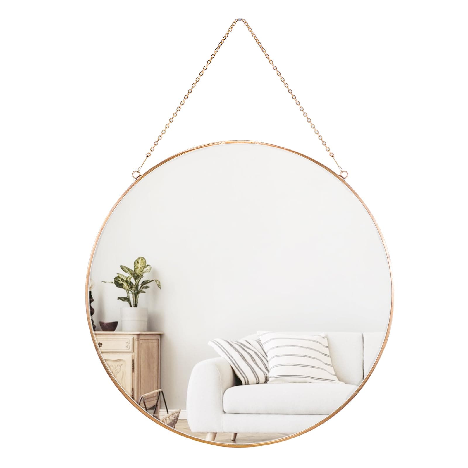 Dahey 11.8-inch Small Hanging Circle Mirror Wall Decor Gold Round Mirror with Hanging Chain for Bathroom Bedroom Living Room Dorm College Office, Gold