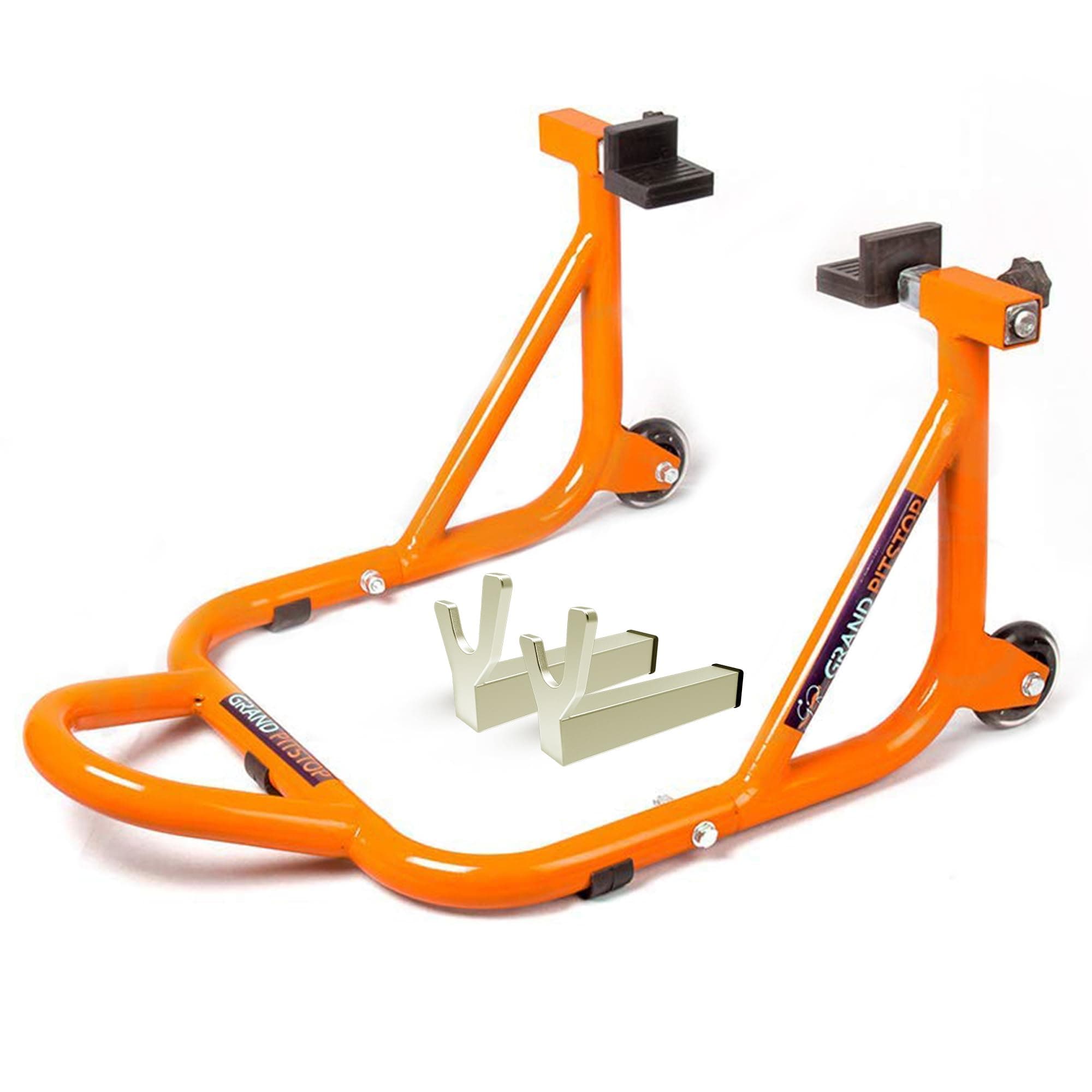 Grand Pitstop Universal Rear Paddock Stand for Motorcycle with Swingarm Rest (Dismantable with Skate Wheels, Orange, Motorcycle Weight Up to 450 Kgs)
