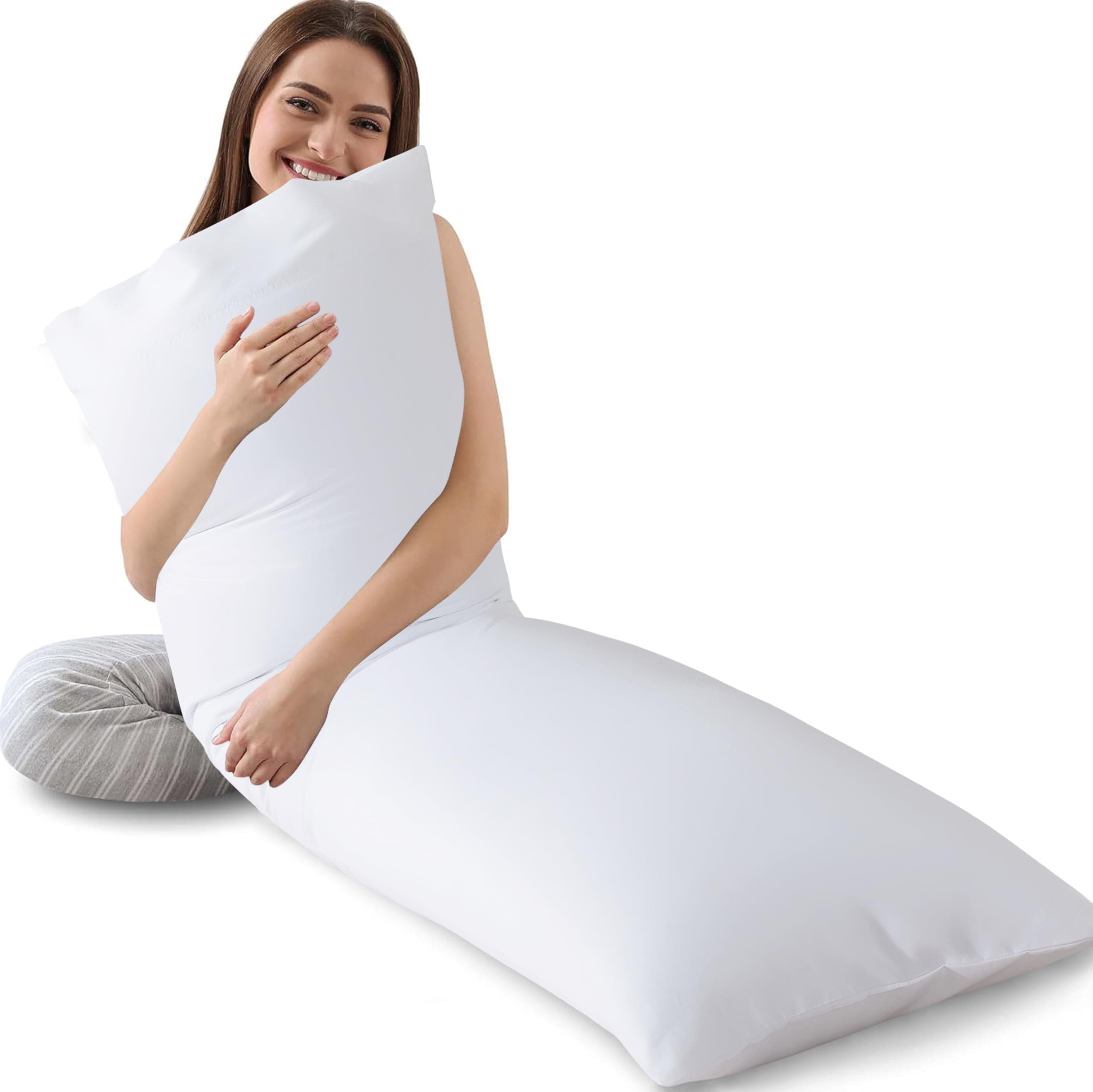 WhatsBedding Memory Foam Body Pillow with Pillowcase, Soft Large Long Bed Pillow for Adults, Breathable Full Body Pillow with Removable Pillow Cover - White