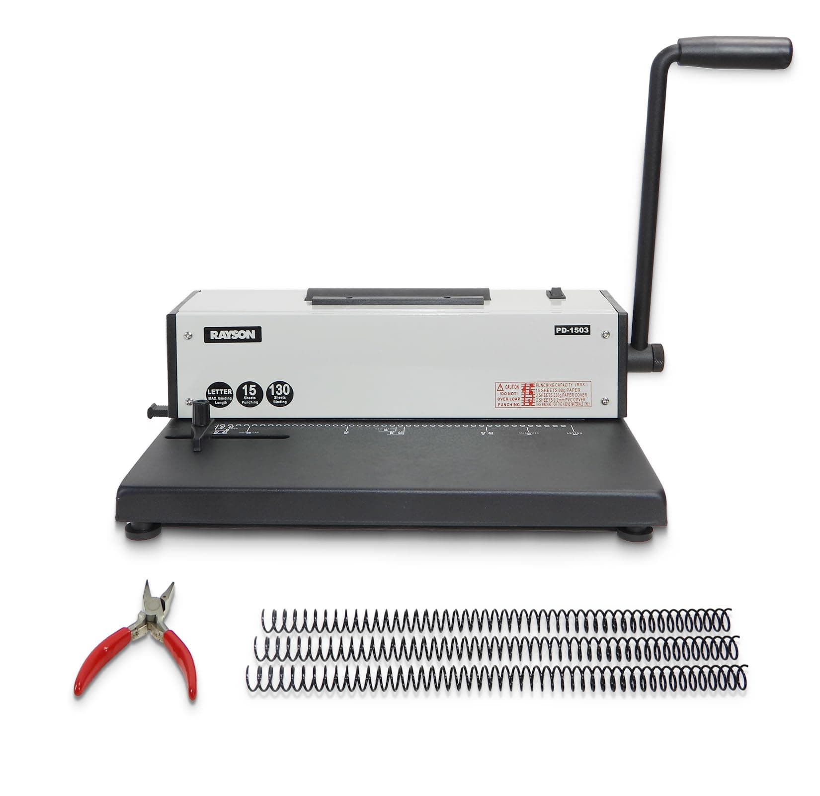 PD-1503 Coil Binding Machine, 4:1 Pitch Spiral Binder with Electric Coil Inserter for Max. Punching Letter Size