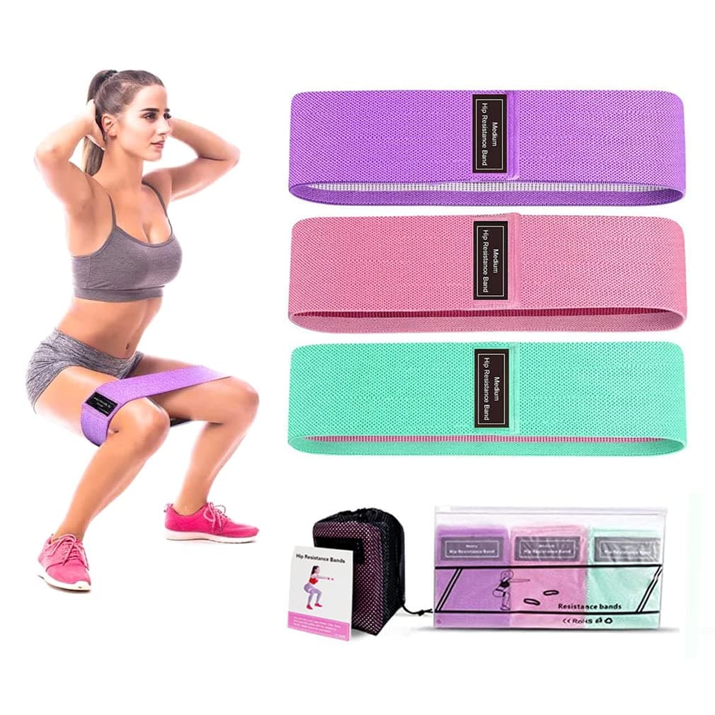 Resistance Bands for Legs and Butt - Fabric Exercise Set, Thick Wide Stretch Fitness, Non-Slip Workout Loop, Booty Hip Bands for Women at Home or Gym