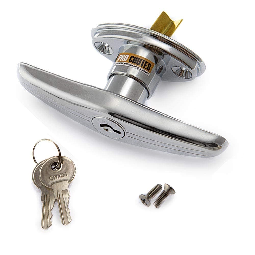 Trash Chute T Handle - Door Latch has V Spindle Style for Bottom and Laundry Side hinged Doors. Universal Compatible Midland Half-Moon Type Hardware Parts