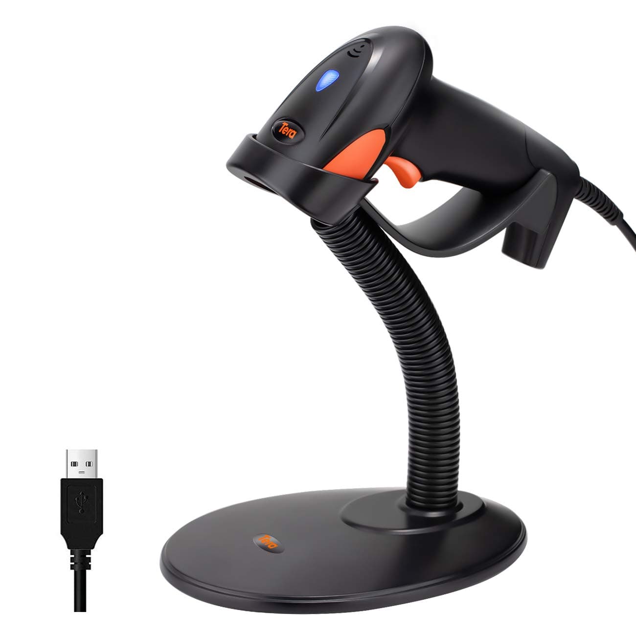 Tera Pro Laser Barcode Scanner with Smart Stand Wired 1D Handheld Bar Code Scanner Super Fast Precise Intelligent Scanning Bar Code Reader Plug and Play Read Ultra Long Barcode