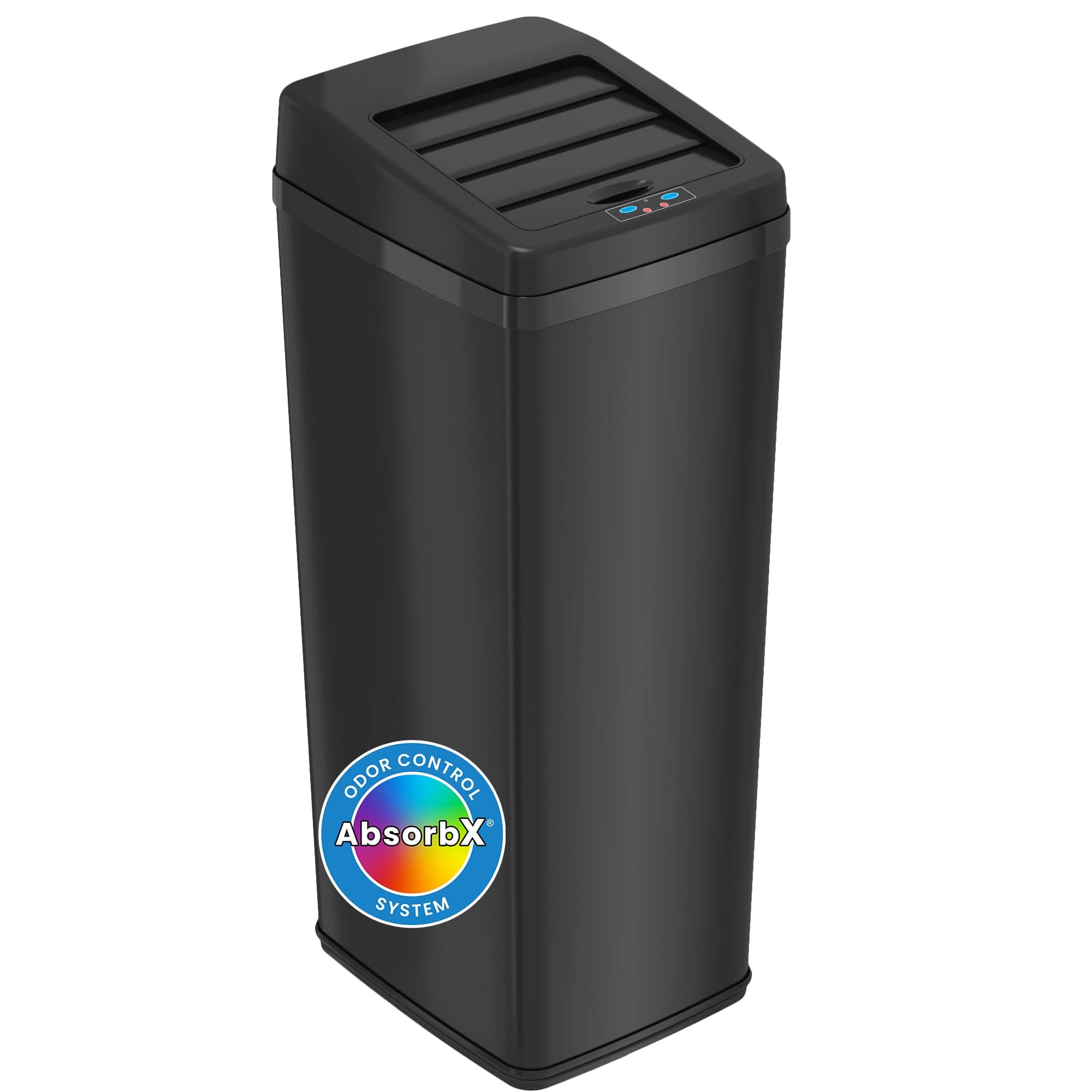 Itouchless 14 Gallon Sliding Lid Automatic Sensor Trash Can With Odor Filter System, 52 Liter Black Steel Touchless Kitchen Garbage Bin